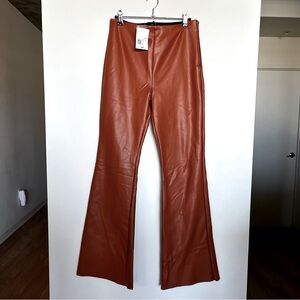Faux Leather Brown 70s Style Bell Bottom Stretchy Pants NWT